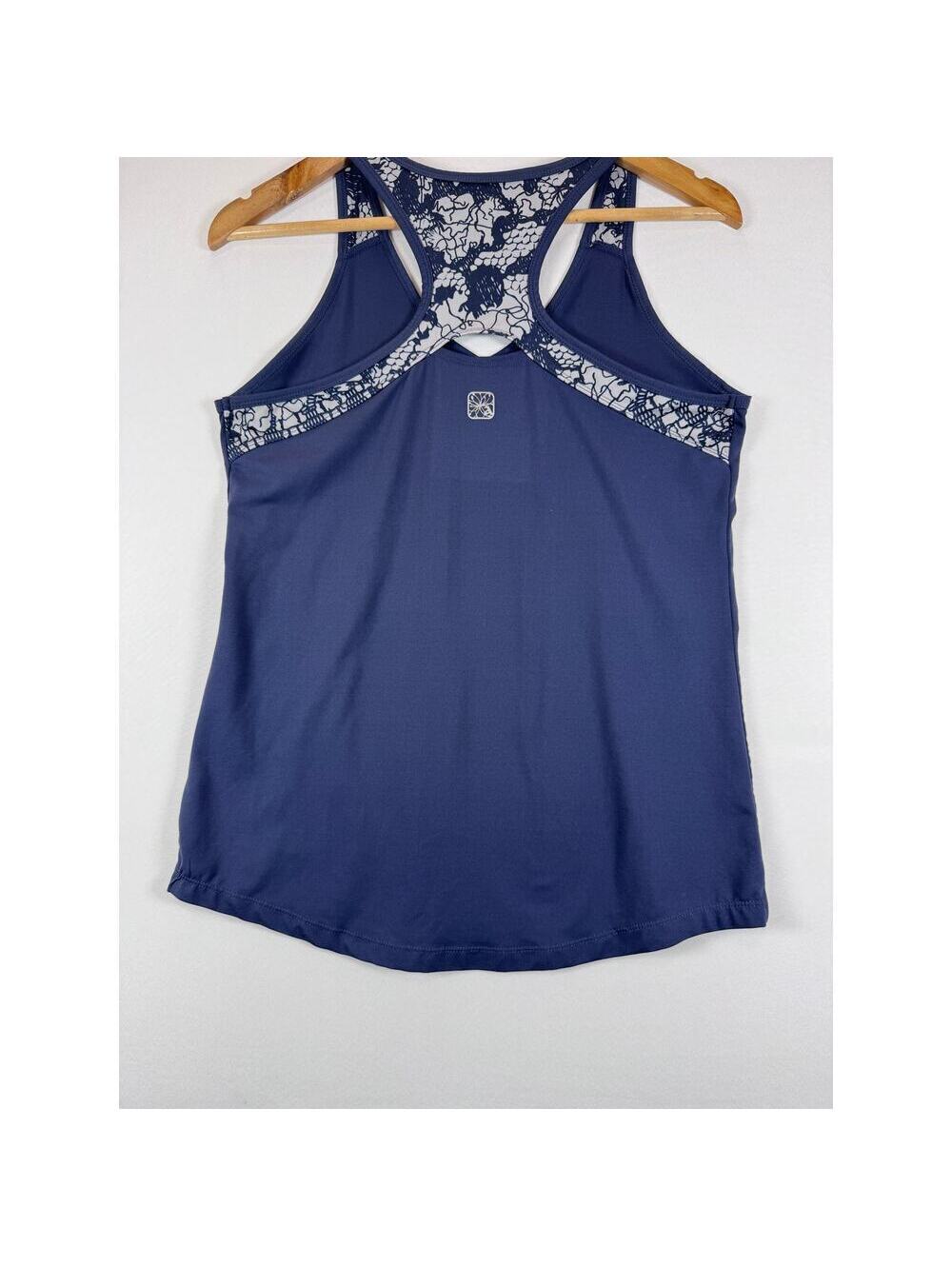 Yoga Racerback Tank Top Floral Lace Back Workout Athleisure Navy Womens M Apana - Picture 8 of 9